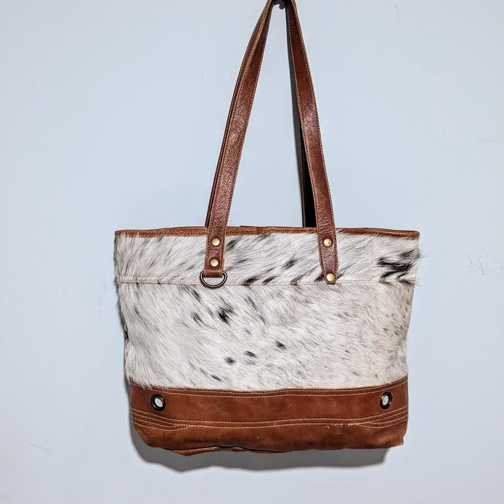 Vintage Grey & Black Cowhide Shoulder Bag